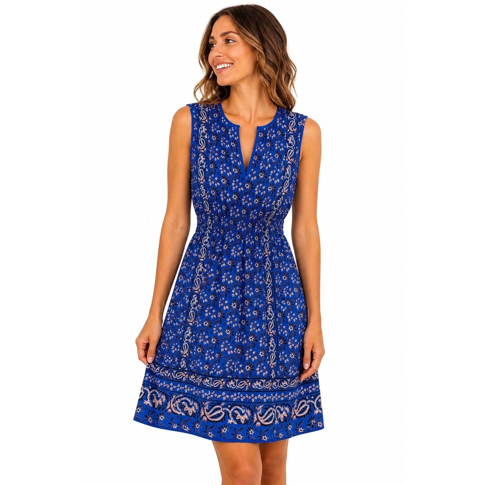 J.Crew Silk‎ Dress Blue Floral Paisley Sleeveless Shift Boho Size 12